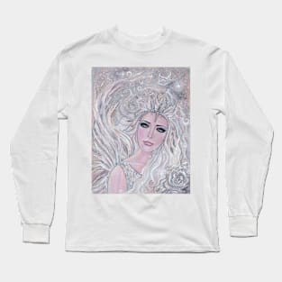 White Winter Rose angel by Renee Lavoie Long Sleeve T-Shirt